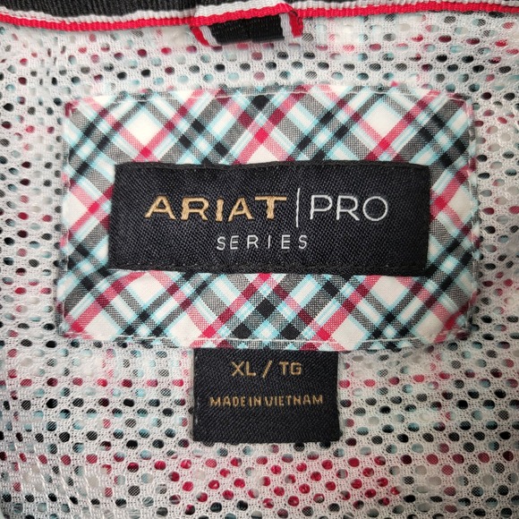ARIAT PRO SERIES Mens Plaid Long Sleeve Button Up Shirt Red Green White XL TG - Picture 4 of 11